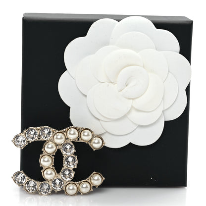 Chanel Pearl Crystal CC Brooch Light Gold 4 of 4