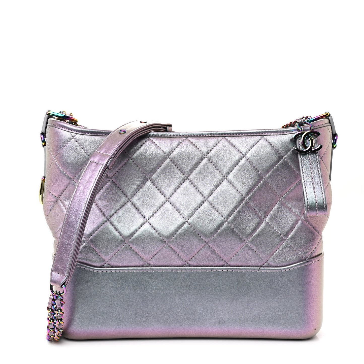 Iridescent Lambskin Calfskin Quilted Medium Gabrielle Hobo Light Purple