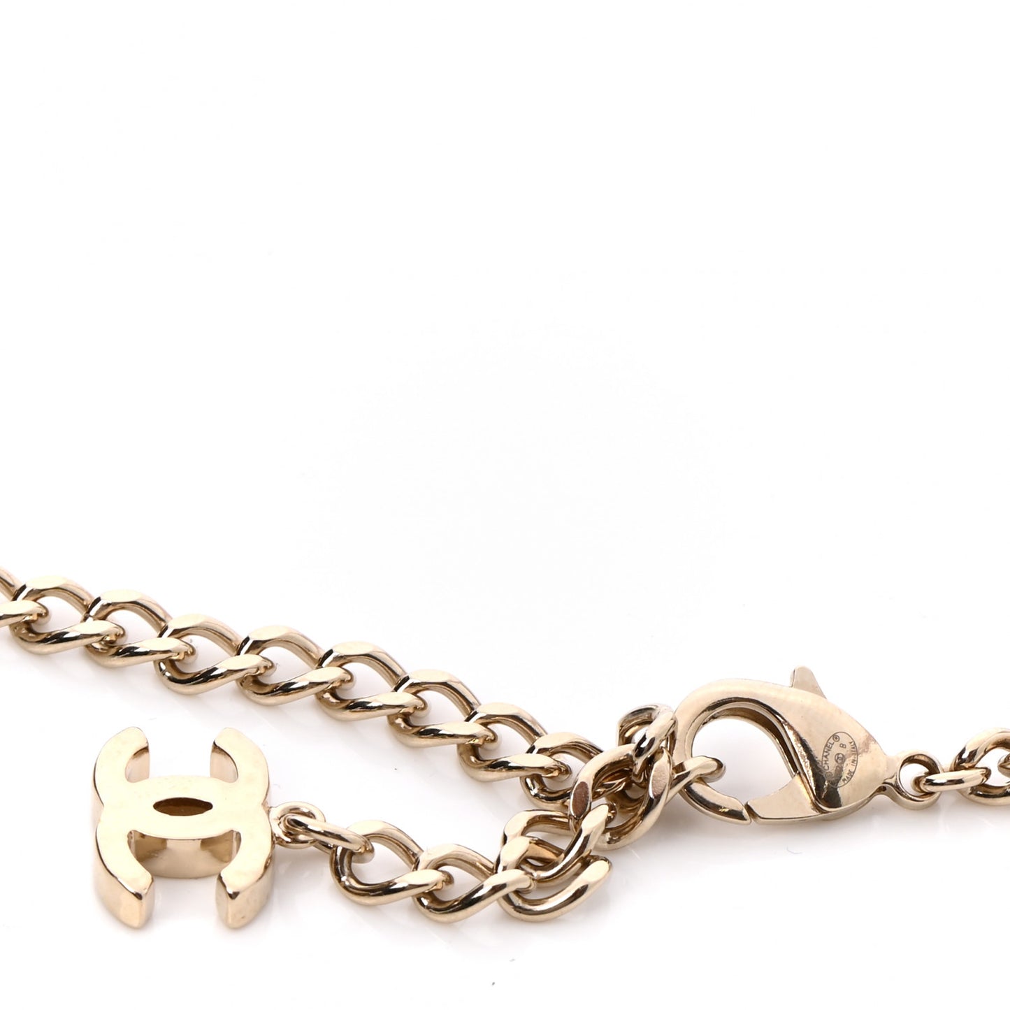 Lambskin Pearl Crystal Chain CC Belt 85 Gold Pearly White Black