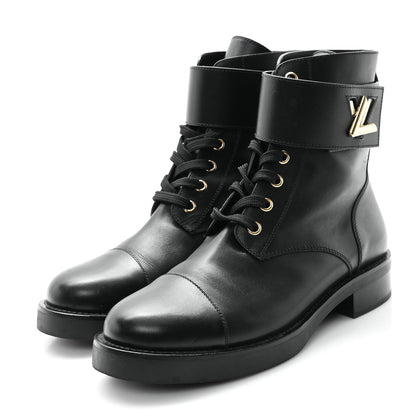 Louis Vuitton Calfskin Wonderland Flat Ranger Boots 37.5 Black 4 of 10