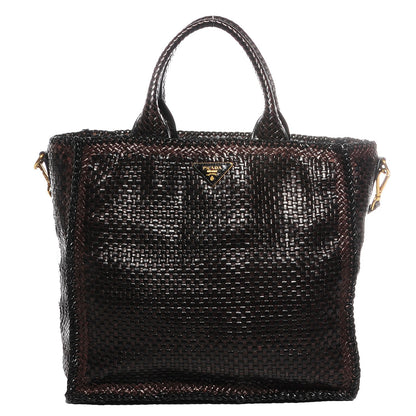 Prada Goatskin Woven Large Tote Moro Black 1 of 8