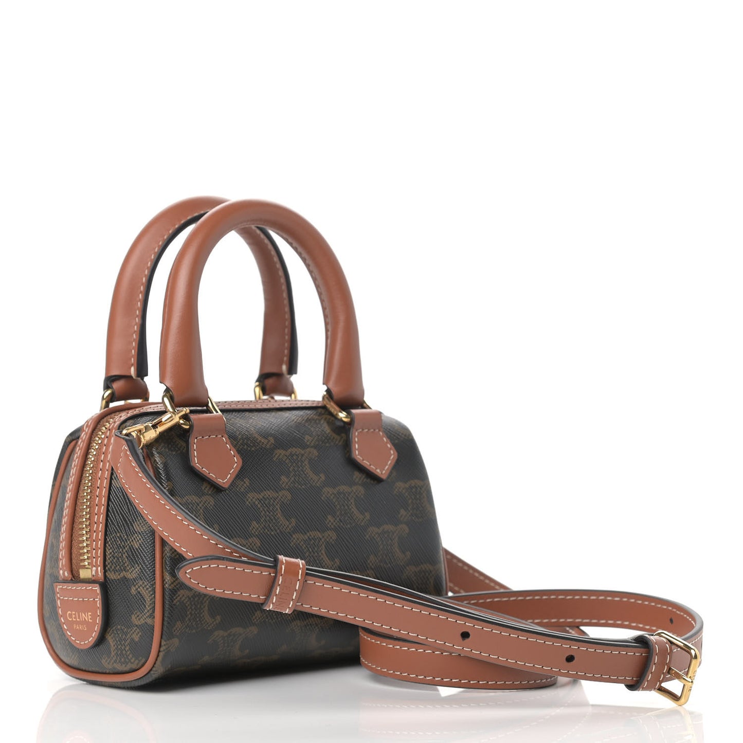 Triomphe Canvas Calfskin Mini Boston Bag Tan