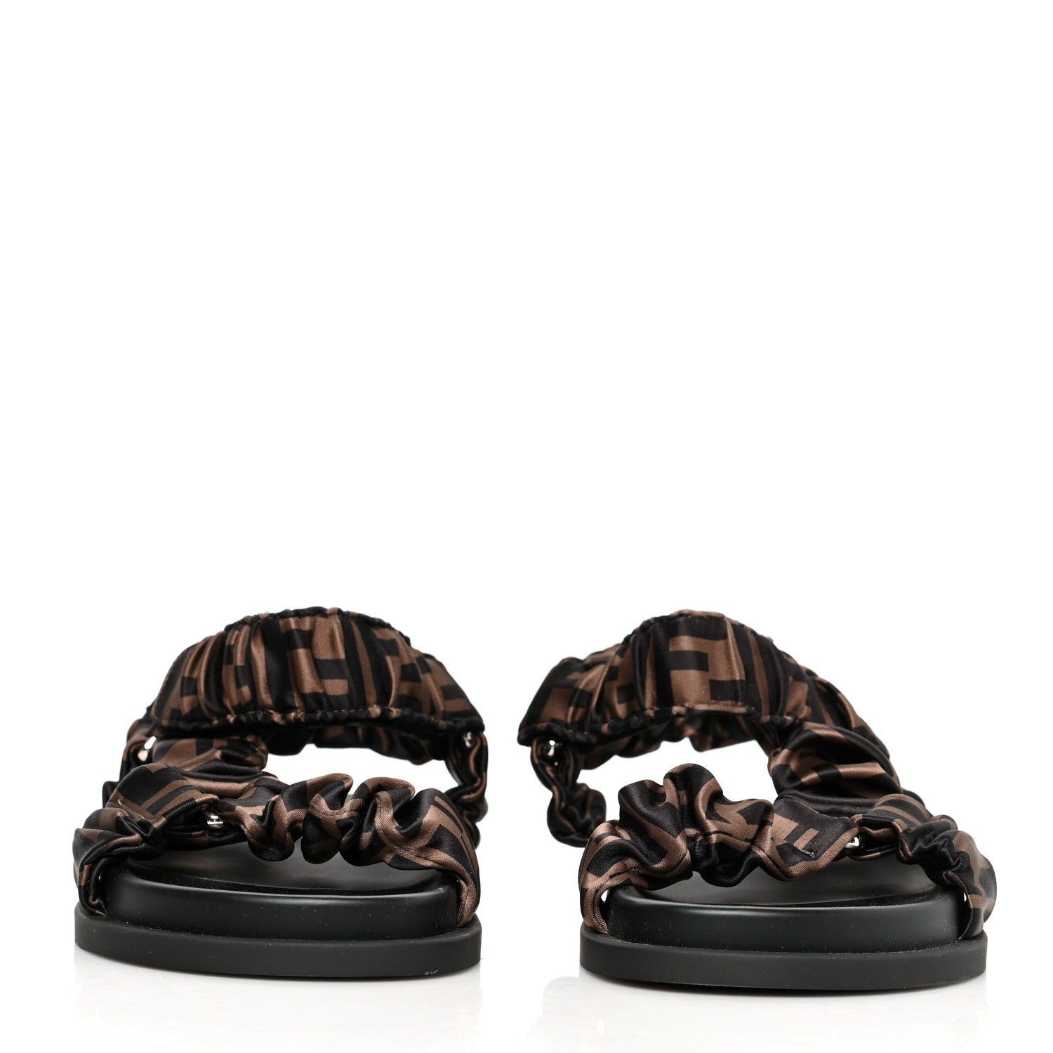 Fendi Satin FF Ruched Sandals 35.5 Tobacco Black 2 of 8