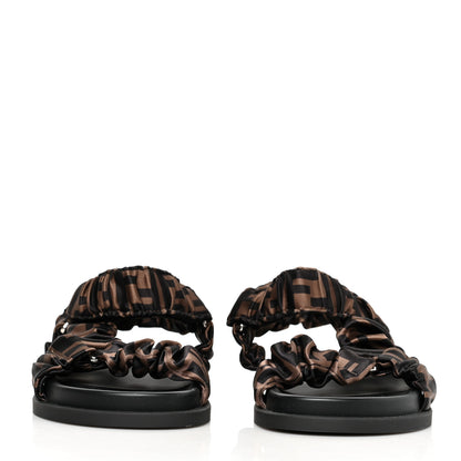 Fendi Satin FF Ruched Sandals 35.5 Tobacco Black 2 of 8