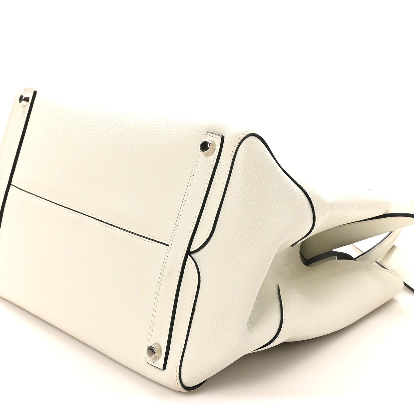 Supple Grained Calfskin Large Open Bar Tote White