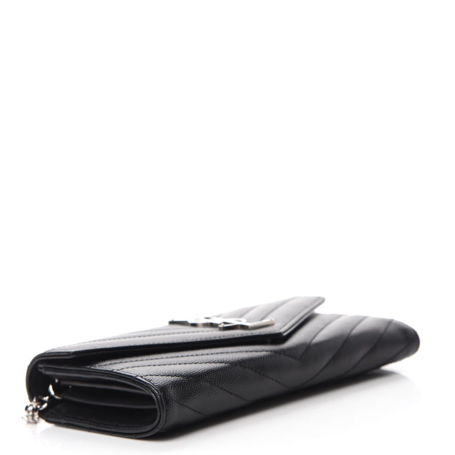 Grain De Poudre Matelasse Chevron Small Monogram Chain Wallet Black