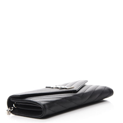 Saint Laurent Grain De Poudre Matelasse Chevron Small Monogram Chain Wallet Black 4 of 12