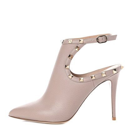 Valentino Garavani Calfskin Rockstud Open Back Ankle Booties 38 Poudre 1 of 9