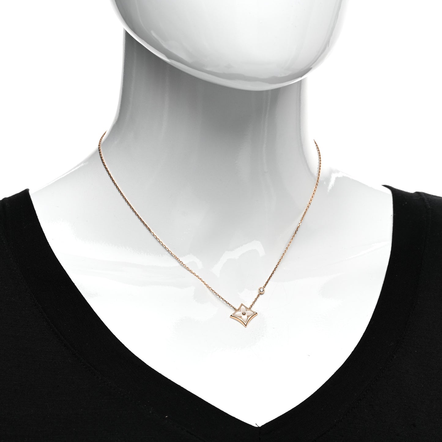 18K Pink Gold Diamond Mother of Pearl Color Blossom BB Star Pendant Necklace