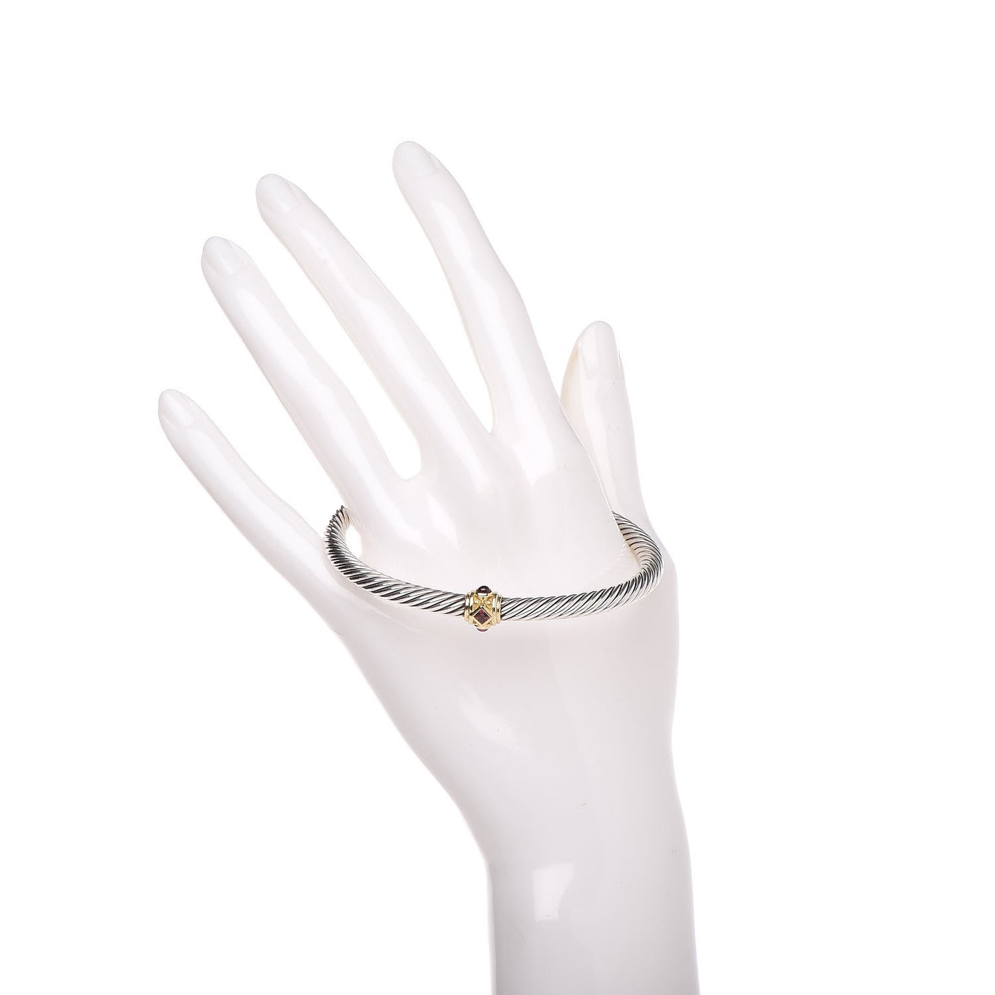 Sterling Silver 14K Yellow Gold Rhodolite Garnet Pink Tourmaline 5mm Cable Renaissance Station Bracelet