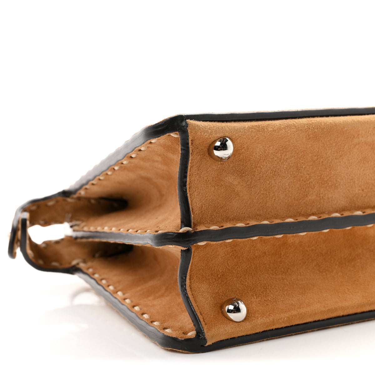 Suede Macro Stitchings Small Peekaboo Iconic Satchel Marrone