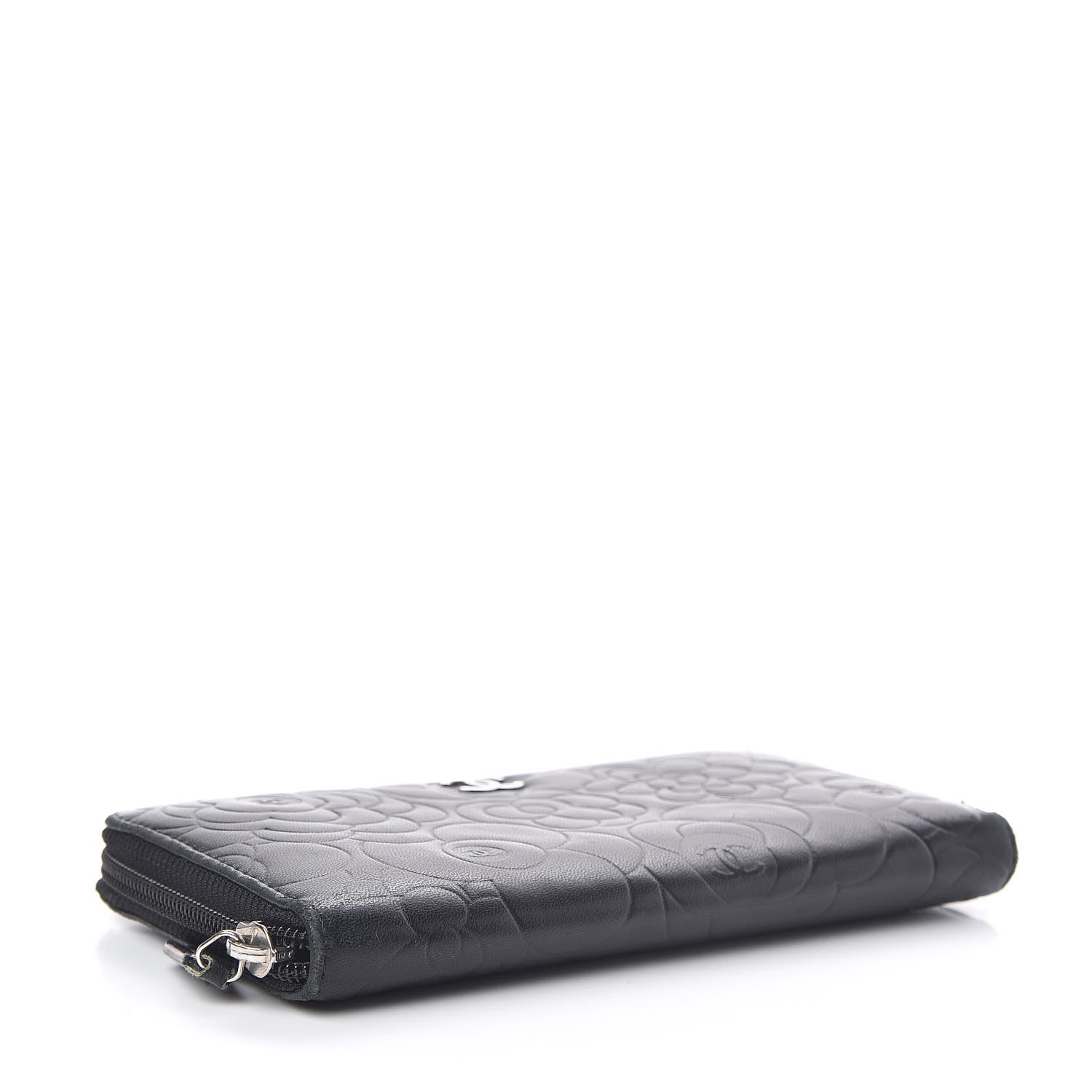 Chanel Lambskin Camellia Embossed Large Zip Around Gusset Wallet Black 4 of 9