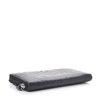 Chanel Lambskin Camellia Embossed Large Zip Around Gusset Wallet Black 4 of 9
