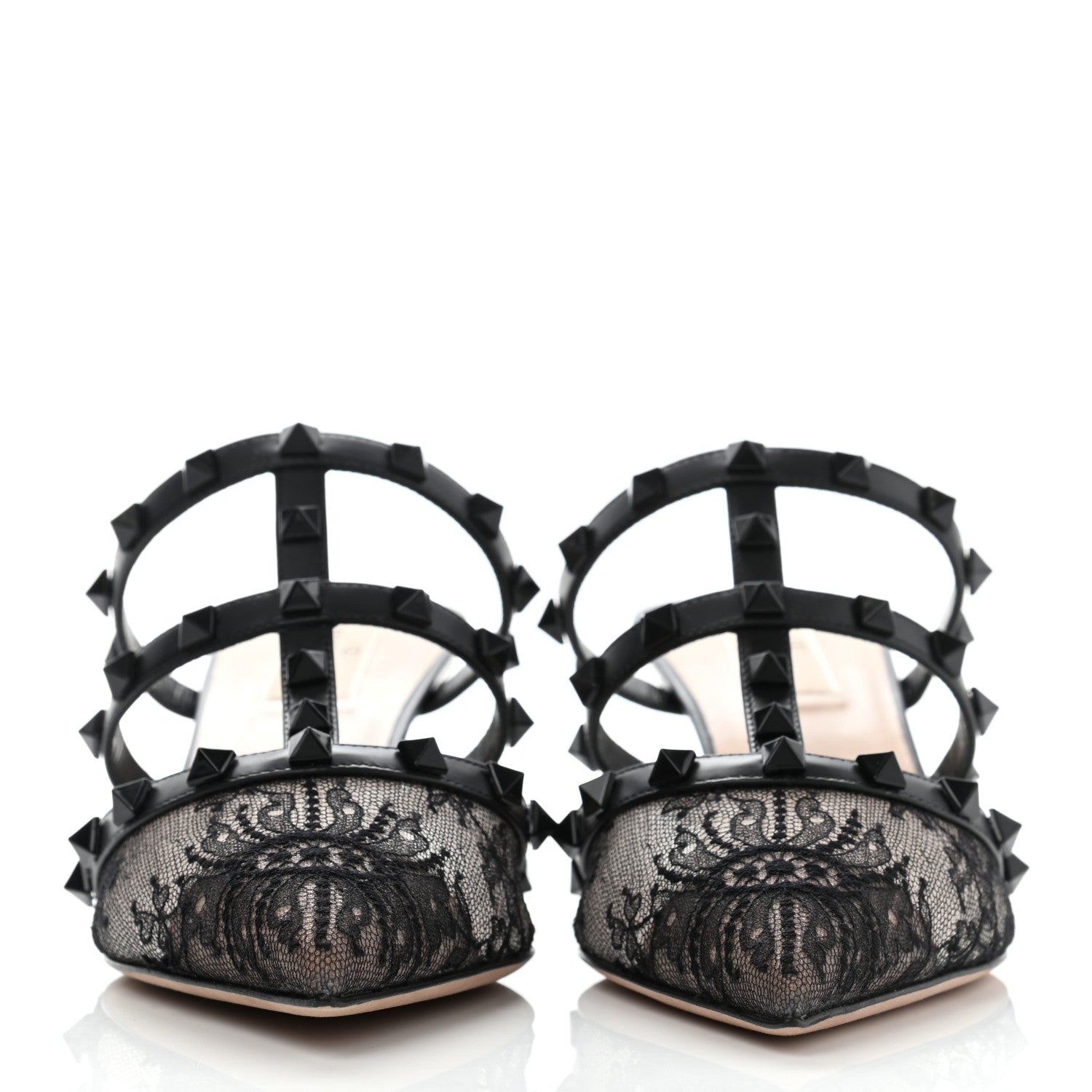 Valentino Garavani Lace Rockstud 50mm Cage Mules 38.5 Black 3 of 8