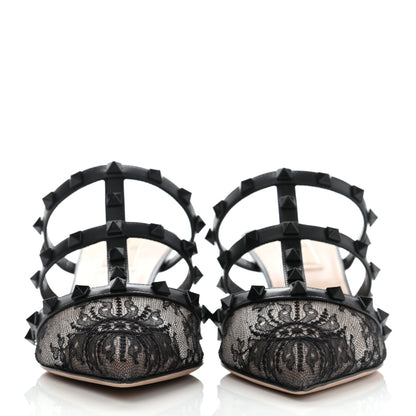 Valentino Garavani Lace Rockstud 50mm Cage Mules 38.5 Black 3 of 8