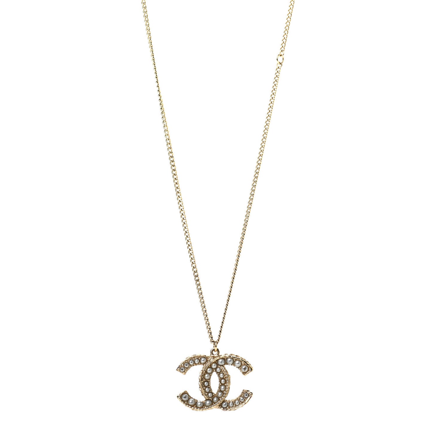 Pearl CC Pendant Necklace Gold
