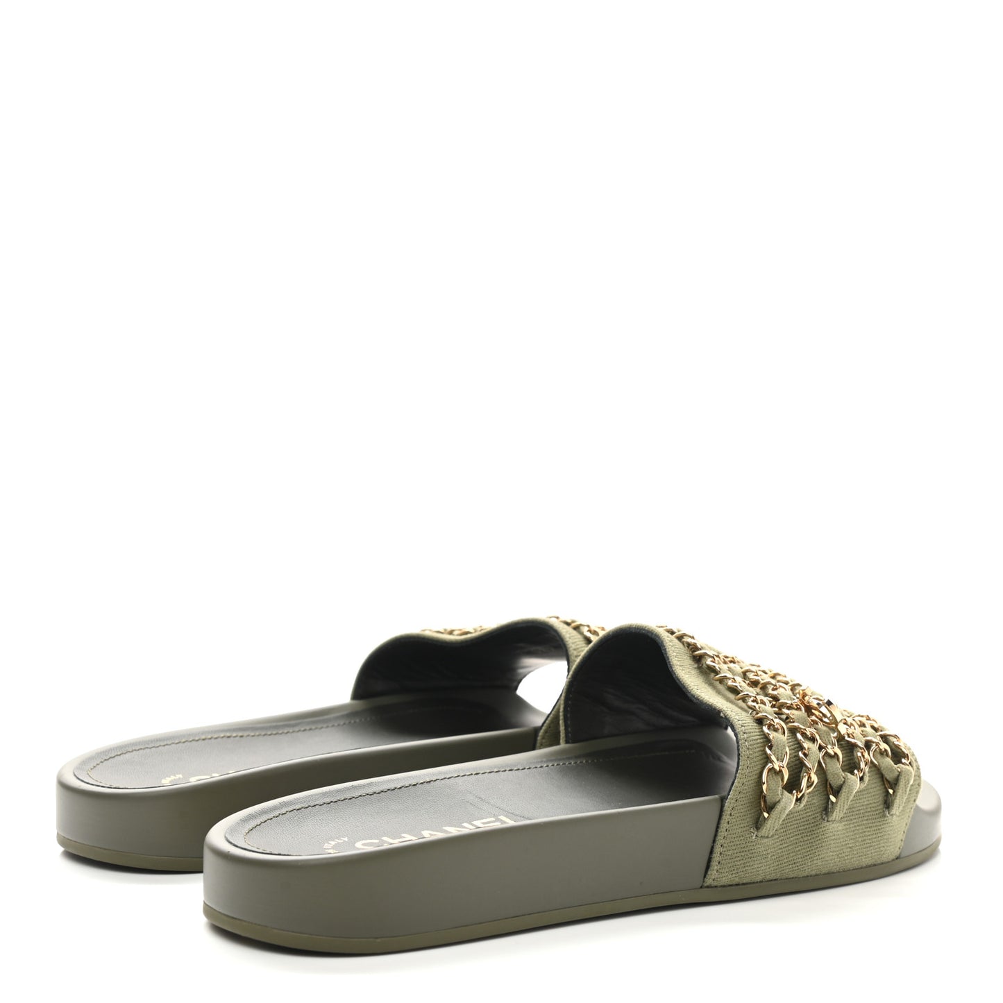 Canvas Chain Flat Sandals 39 Khaki