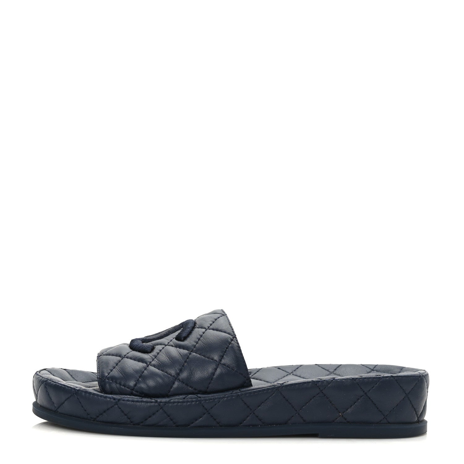 Chanel Lambskin Quilted CC Mules Sandals 37 Navy 1 of 8