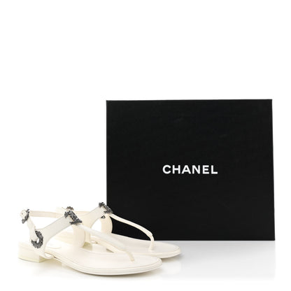 Chanel Lambskin CC Leaf Thong Sandals 37.5 White 11 of 11