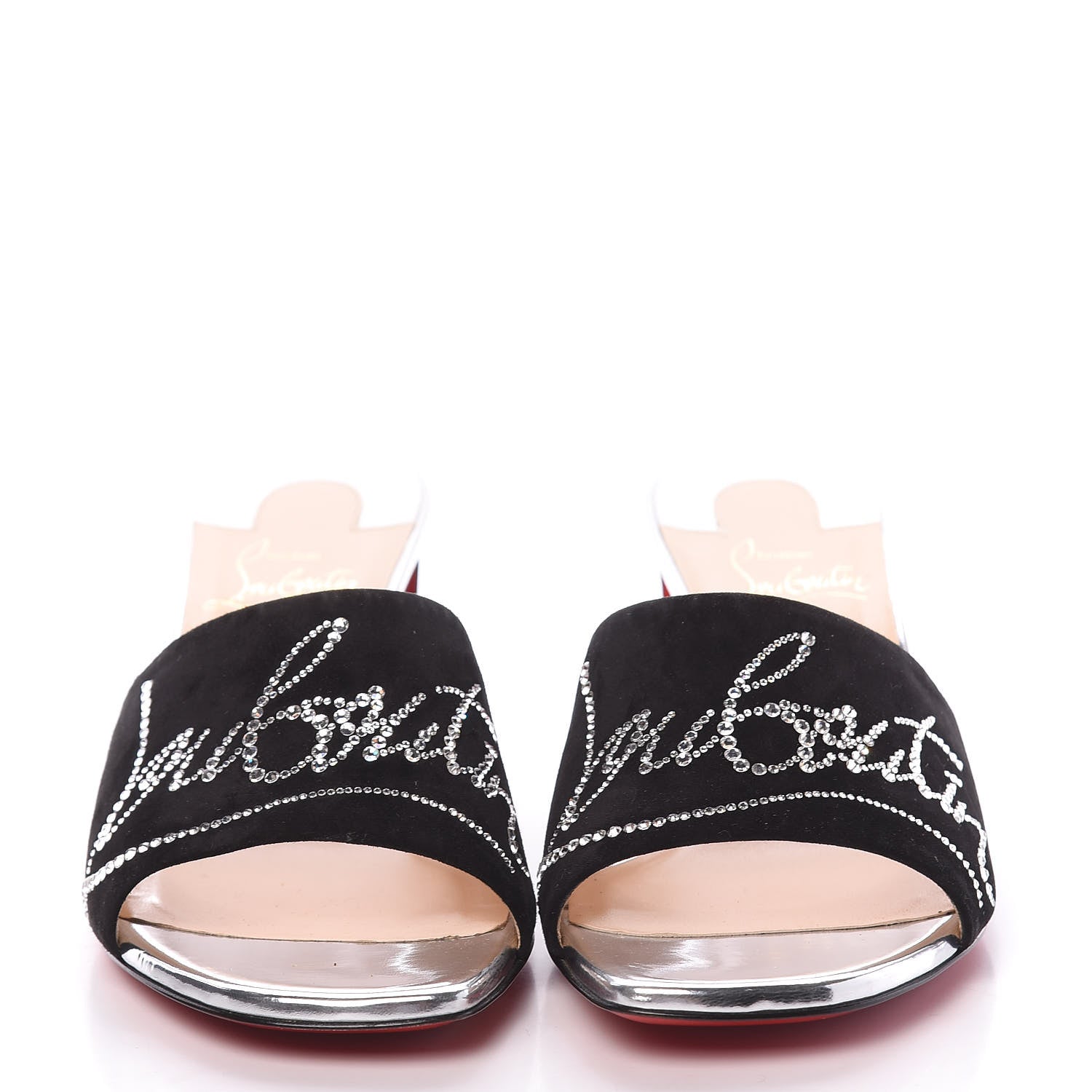 Christian Louboutin Veau Velours Specchio Dear Home 55 Slide Sandals 36.5 Black Crystal 2 of 9