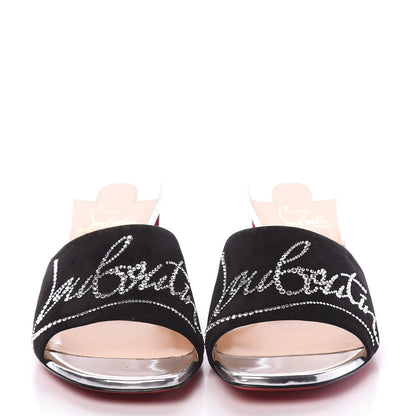 Christian Louboutin Veau Velours Specchio Dear Home 55 Slide Sandals 36.5 Black Crystal 2 of 9