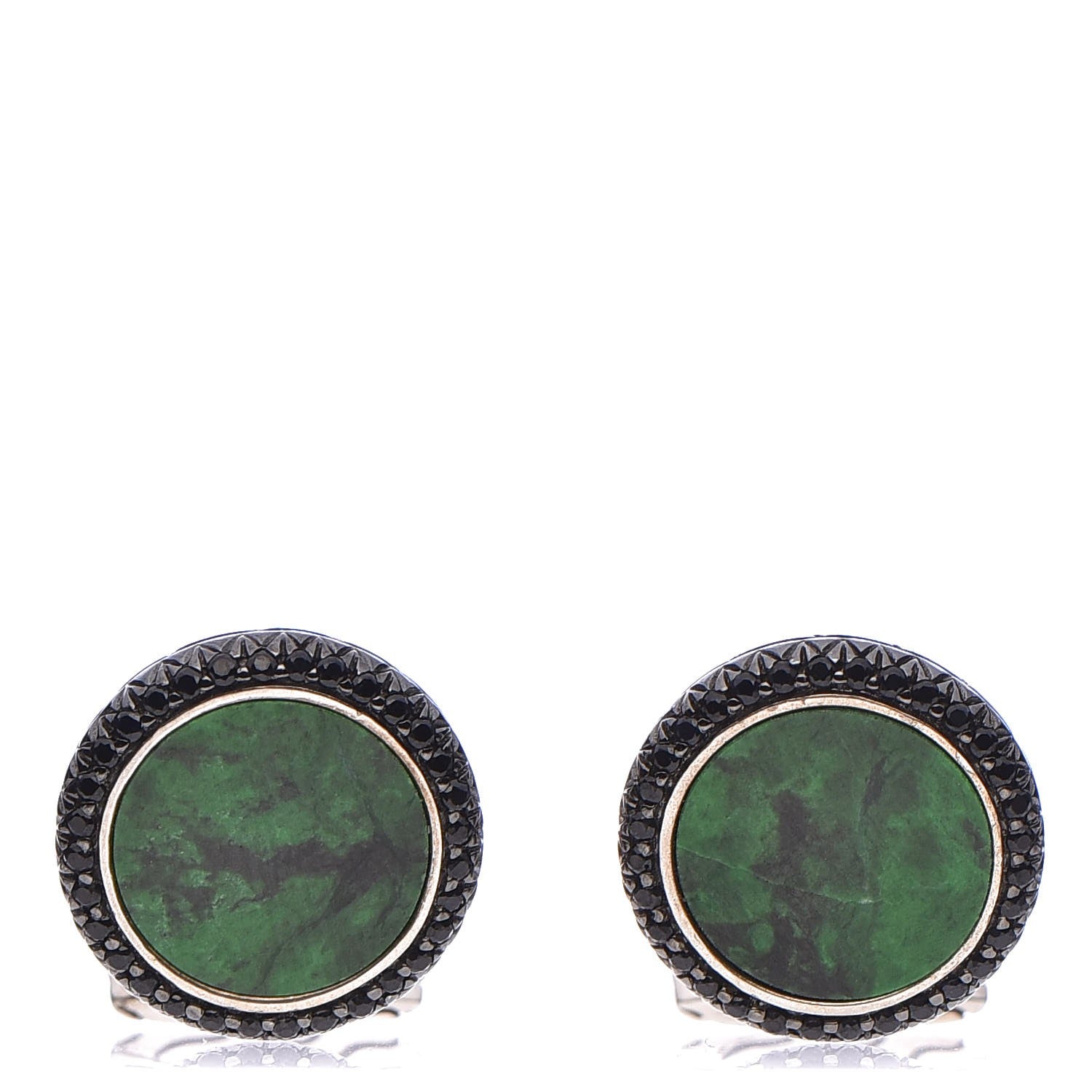 John Hardy Sterling Silver Green Jade Black Sapphire Batu Round Cufflinks 1 of 6