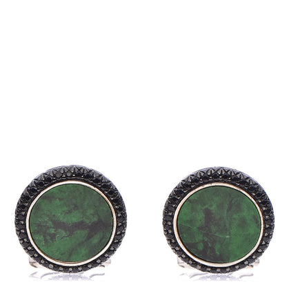 John Hardy Sterling Silver Green Jade Black Sapphire Batu Round Cufflinks 1 of 6