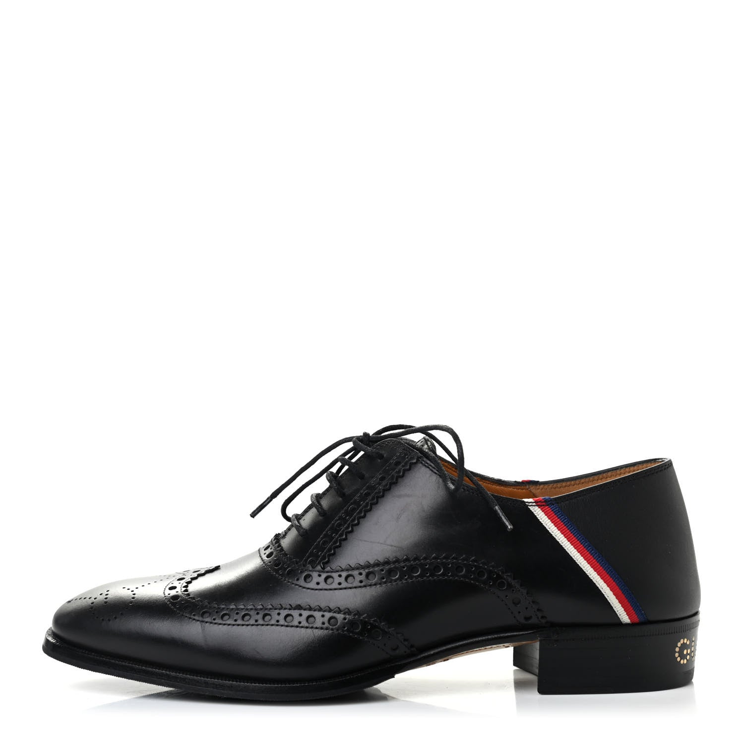 Gucci Calfskin Miro Soft Web Mens Spirit Wingtip Oxfords 6 Black 1 of 9