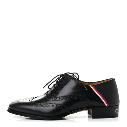 Gucci Calfskin Miro Soft Web Mens Spirit Wingtip Oxfords 6 Black 1 of 9