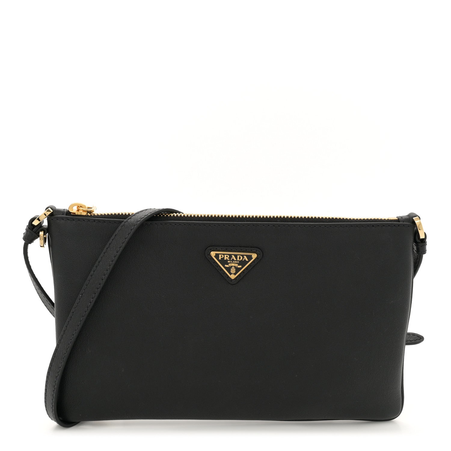 Prada Calfskin Triangle Pouch Shoulder Bag Black 1 of 11