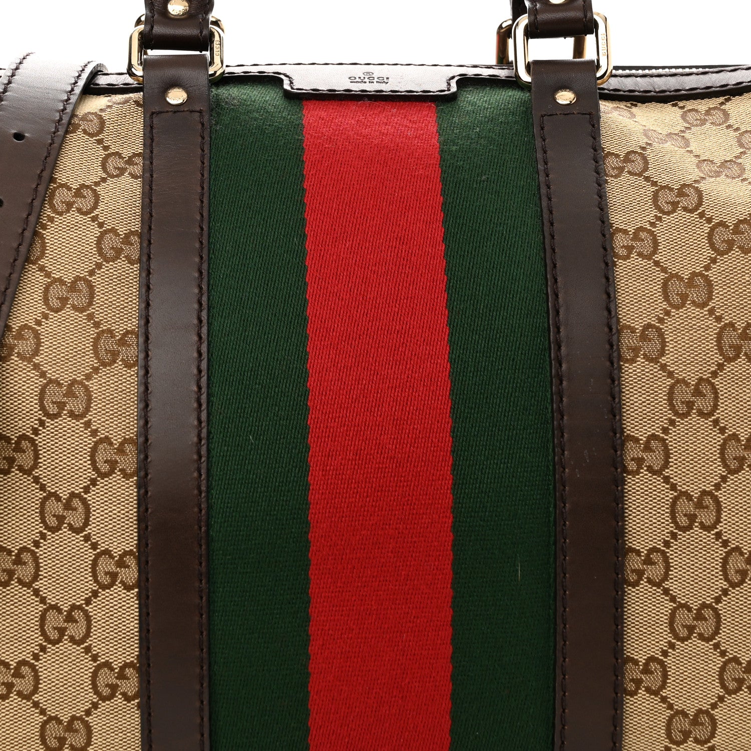 Gucci Monogram Selleria Calfskin Vintage Web Medium Boston Beige Ebony Cocoa 7 of 10