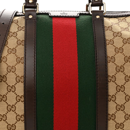 Gucci Monogram Selleria Calfskin Vintage Web Medium Boston Beige Ebony Cocoa 7 of 10
