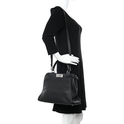 Fendi Cuoio Romano Selleria Bi-Color Medium Peekaboo Iconic Satchel Black Mou 2 of 10