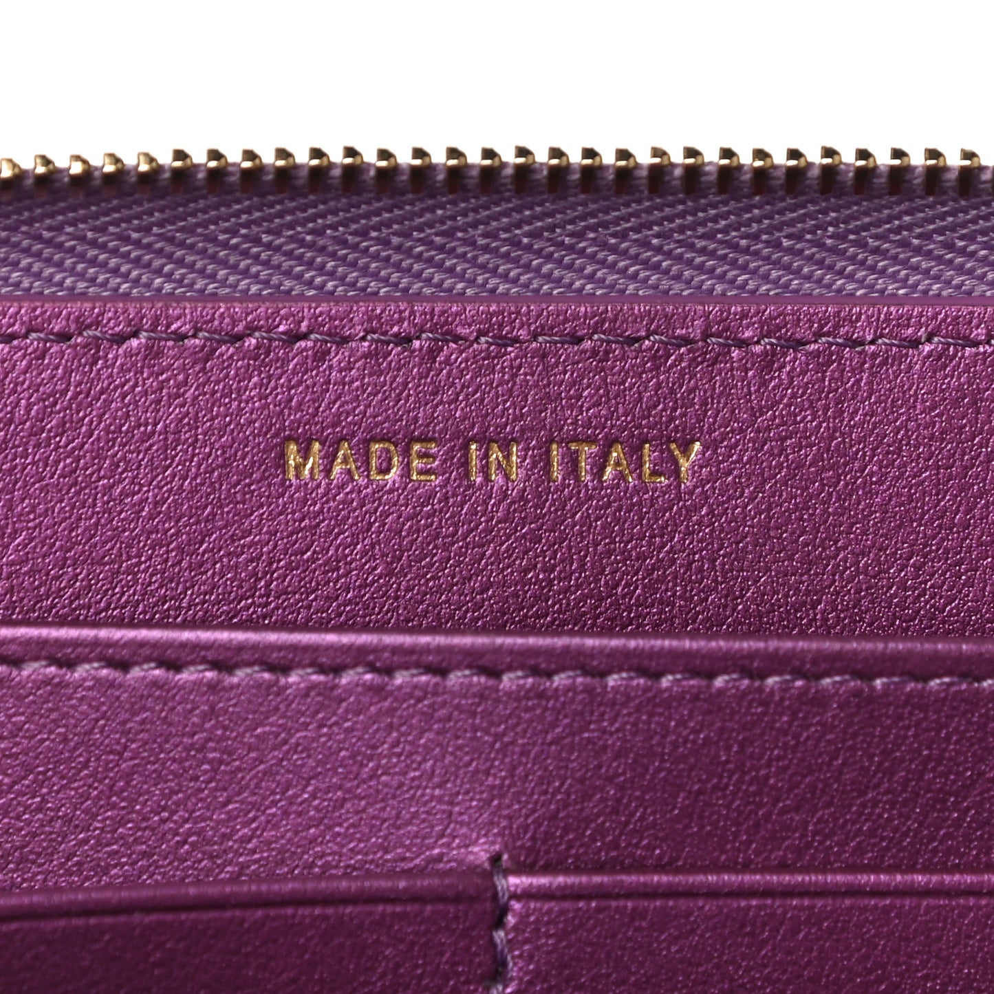 Iridescent Lambskin Quilted Large Gusset Zip Around Wallet Purple