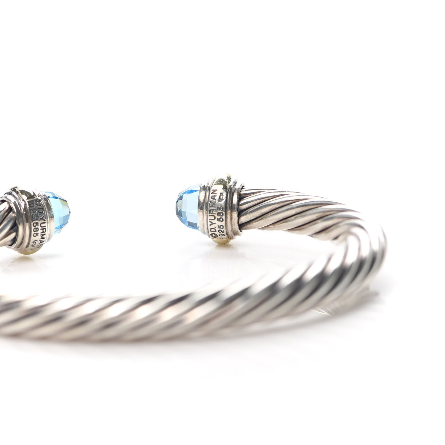 Sterling Silver 14K Yellow Gold Blue Topaz 7mm Cable Classics Bracelet