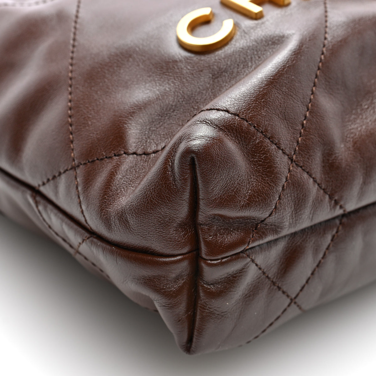 Shiny Calfskin Quilted Mini Chanel 22 Brown