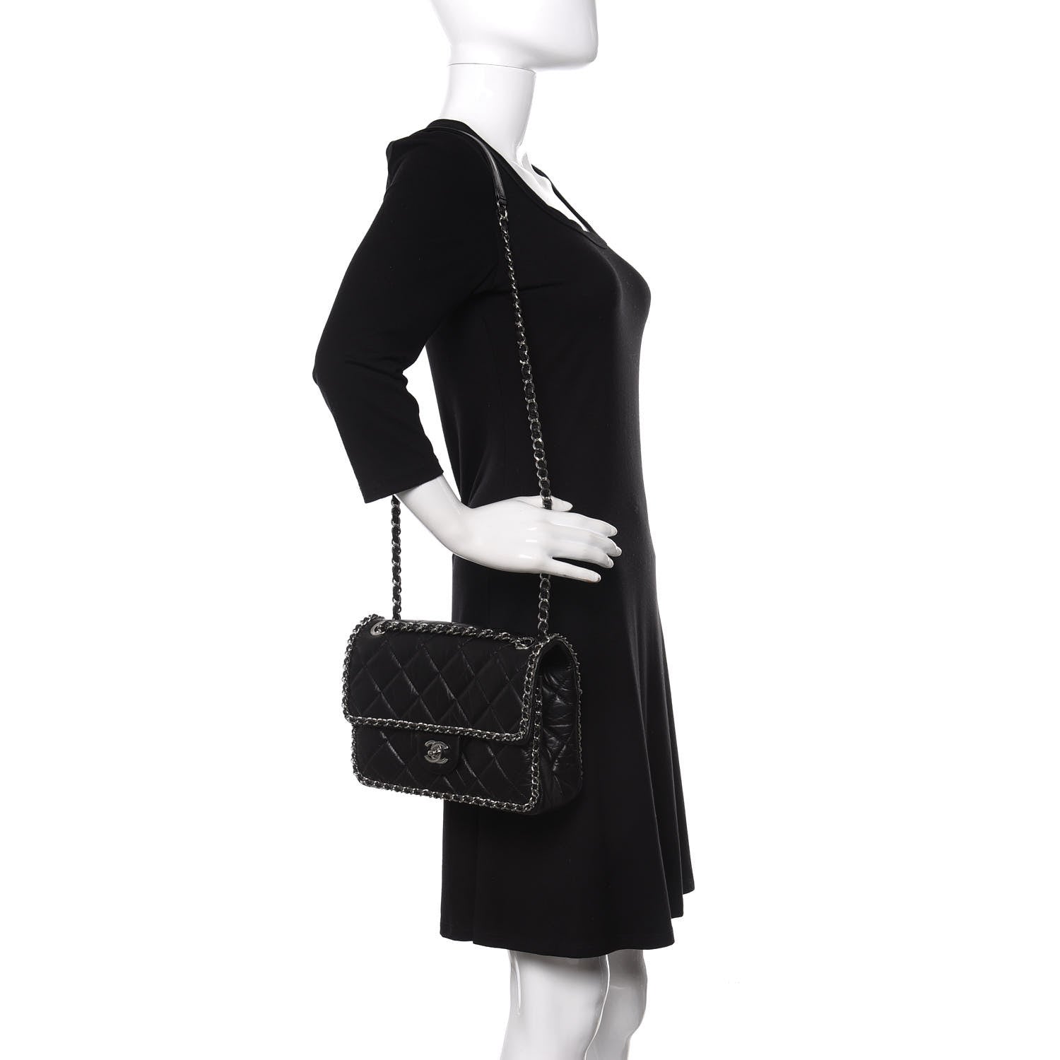 Chanel Crumpled Calfskin Medium Chain All Over Flap Black 2 of 11