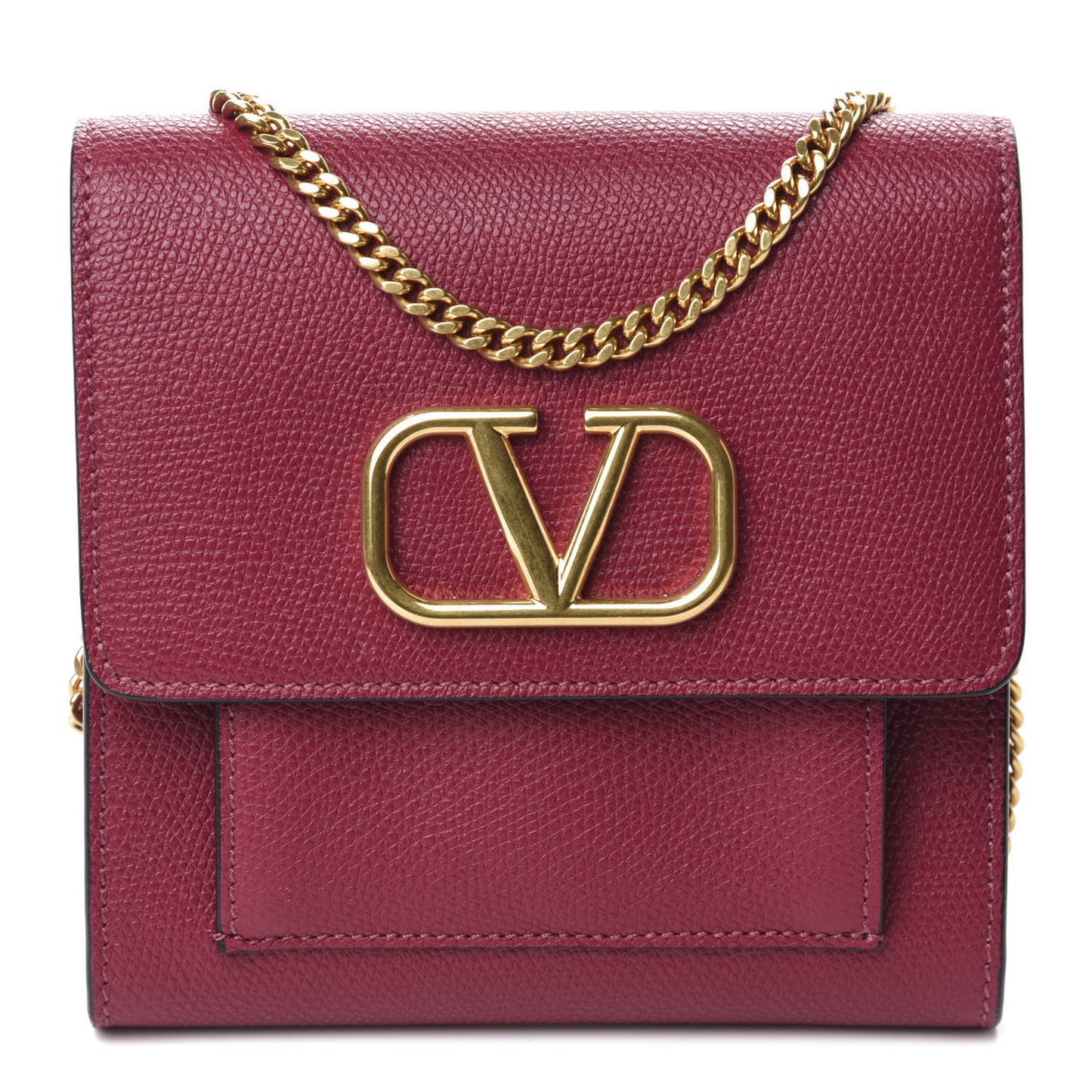 Grainy Calfskin VLogo Crossbody Bag Raspberry