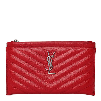 Saint Laurent Grain De Poudre Chevron Monogram Bill Pouch Rouge Eros 1 of 11
