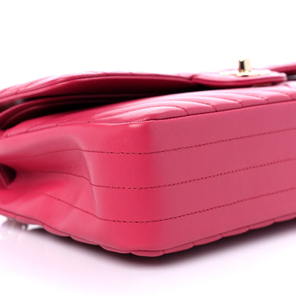 Chanel Lambskin Chevron Quilted Medium Double Flap Dark Pink 8 of 9