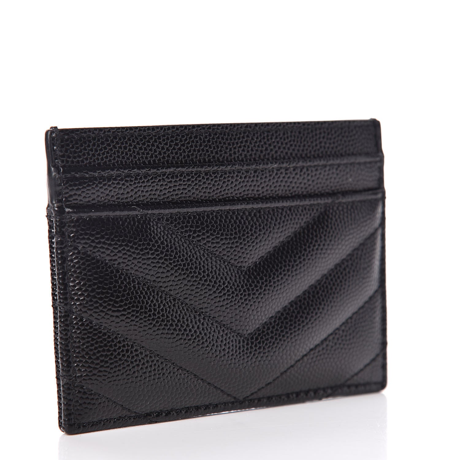 Saint Laurent Grain De Poudre Matelasse Chevron Monogram Credit Card Case Black 3 of 9
