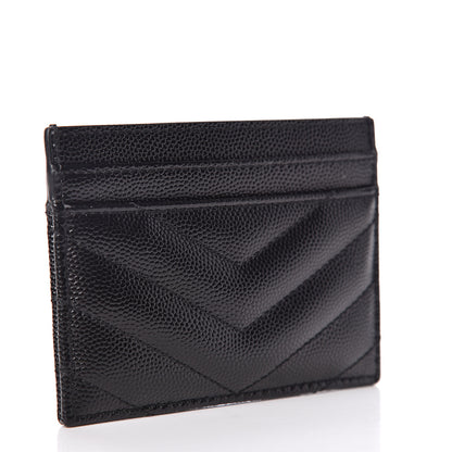 Saint Laurent Grain De Poudre Matelasse Chevron Monogram Credit Card Case Black 3 of 9