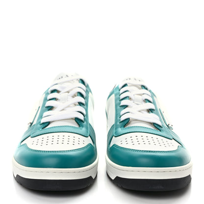 Prada Vitello Sport Spazzolato Rois Metal Triangle Logo Mens Downtown Low Top Sneakers 10 White Green 2 of 10