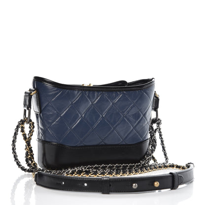 Chanel Aged Calfskin Quilted Small Gabrielle Hobo Navy Black 3 of 8