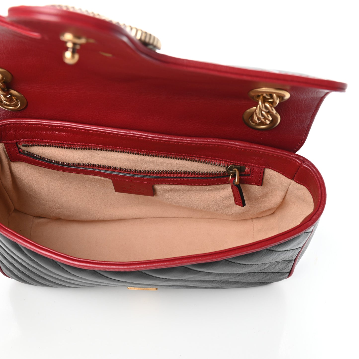 Vintage Effect Calfskin Matelasse Diagonal Small Torchon GG Marmont Shoulder Bag Black Romantic Cherry