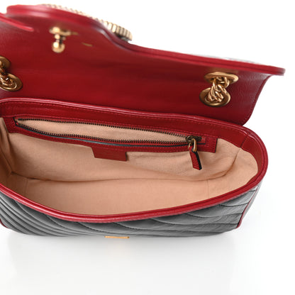 Gucci Vintage Effect Calfskin Matelasse Diagonal Small Torchon GG Marmont Shoulder Bag Black Romantic Cherry 5 of 8