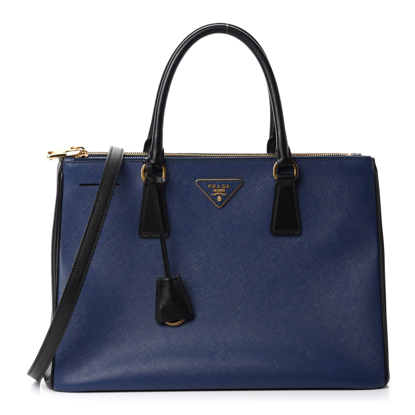 Saffiano Lux Bi-Color Medium Tote Bluette Black