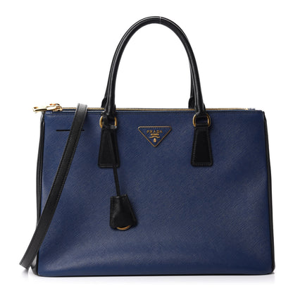 Prada Saffiano Lux Bi-Color Medium Tote Bluette Black 1 of 11
