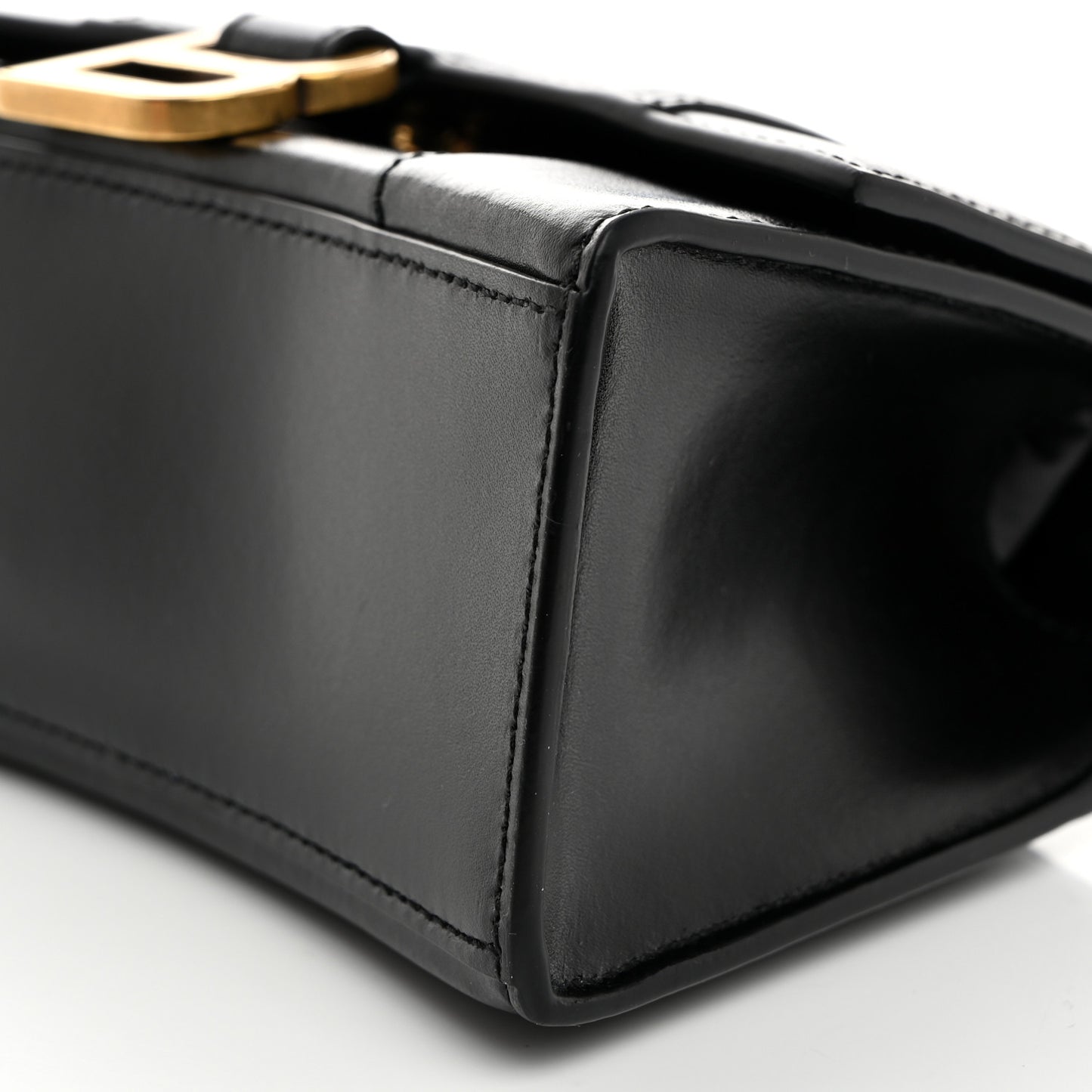 Shiny Box Calfskin Hourglass Top Handle Bag XS Black