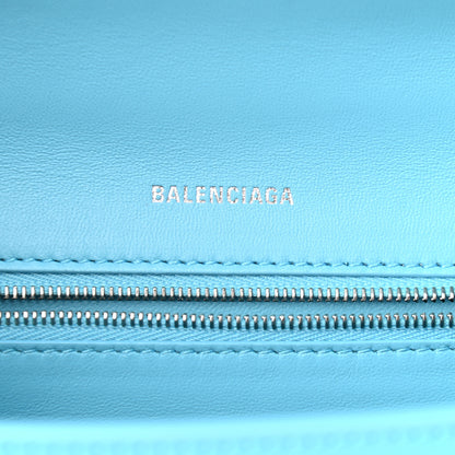 Balenciaga Shiny Box Calfskin Tonal B Hourglass Stretch Top Handle Bag Azur 6 of 9